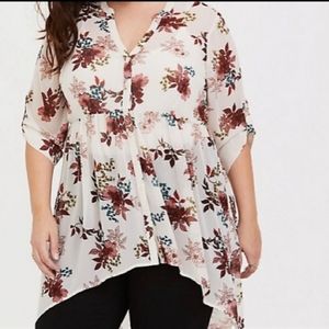 Torrid sheer floral high low blouse